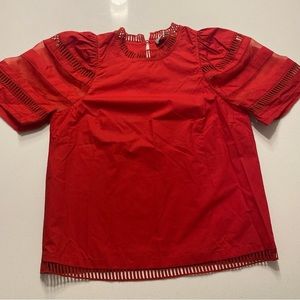 Sea NY Red Cotton Puff Sleeve Top, Size 0